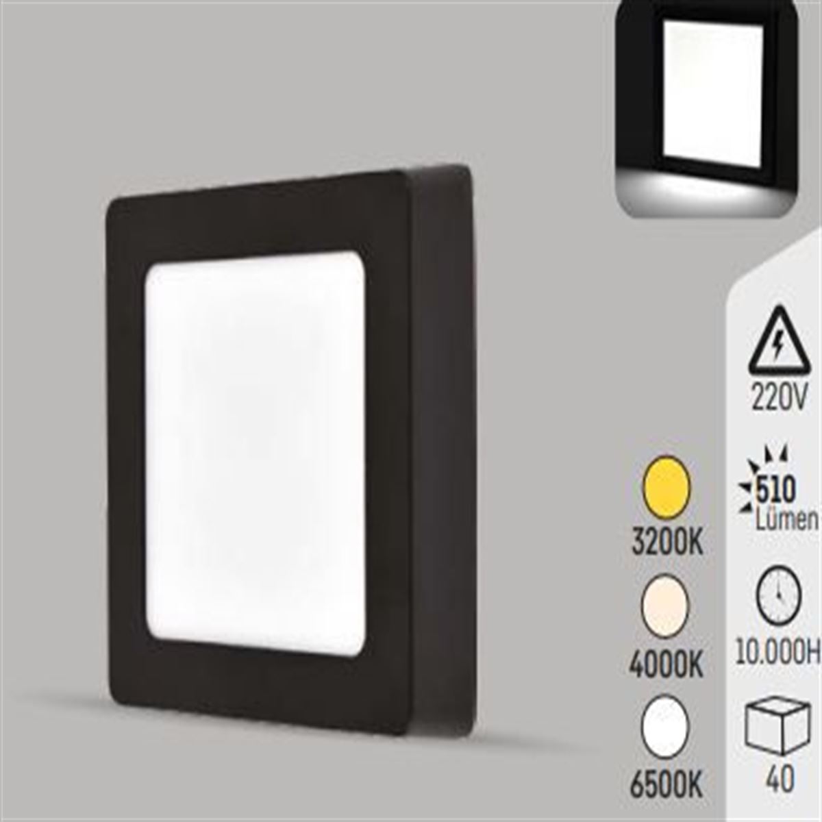 SİYAH KASA 6W S.Ü. KARE PANEL 4000K 1